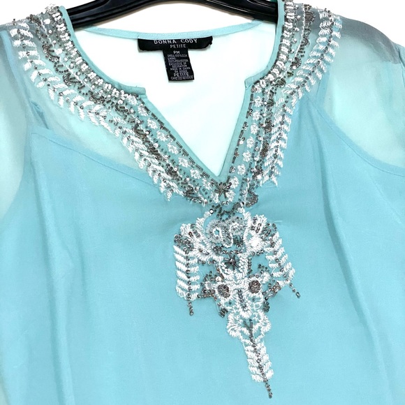 Embellished tunic & matching cami set. Color Aqua Sz PM - Picture 10 of 12